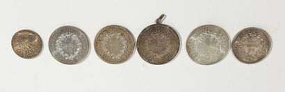 null Set of 6 silver coins including : 
- 50 Francs 1979, 1977, 1974 and a 1979 mounted...