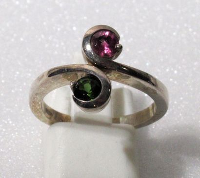 null Ring You and Me in sterling silver 925/00 decorated with a pink stone and a...