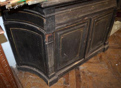 null BUFFET in blackened pearwood with an animated shape opening to a drawer and...