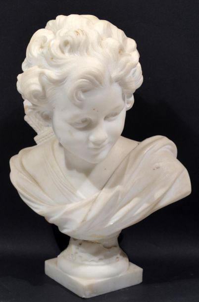 null LEONARD - "Jeune amour au carquois" - Sujet en marbre de Carrare sculpté signé...