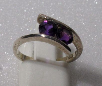 null Sterling silver ring in cross shape, centered on two round amethysts - TDD 55...