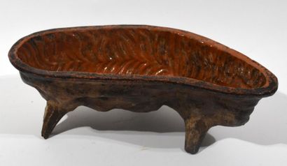 null Mould for the Baeckeofe in the shape of a lamb in glazed clay with brown glaze,...