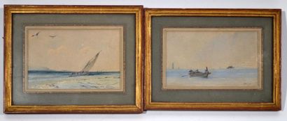 null Pierre LETUAIRE (1798-1884) 
"Sailboat" and "barque"
Watercolour and gouache...