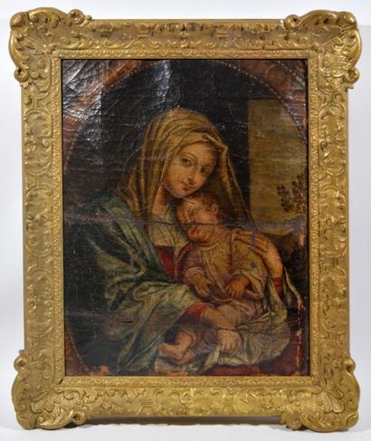 null "Virgin and Child"
Oil on canvas marouflaged on panel.
(Many accidents, holes,...