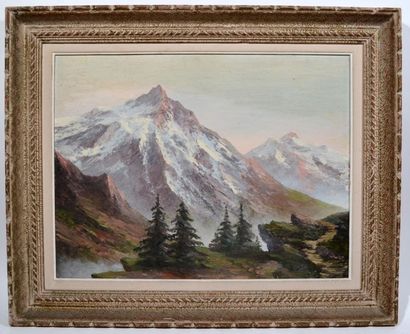 null Astrid WALFORD (1907-1984)
"Mountain landscape"
Oil on panel signed lower left.
46,5...