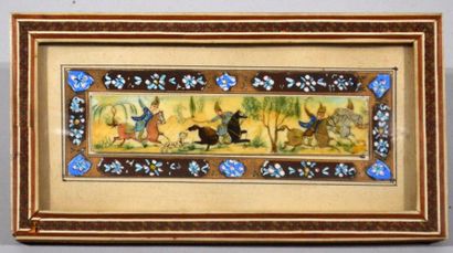 null PERSE school of the XXth century
"Hunting scene"
Painting on paper and plate.
Sight...