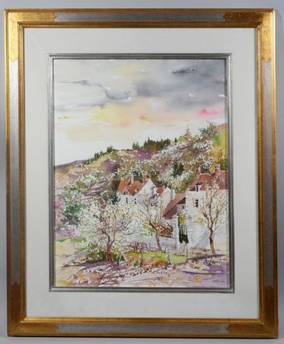 null Georges HOSOTTE (1936)
"Village view"
Watercolour on paper signed lower right...
