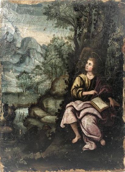 null Ecole hollandaise du XVIIe siècle
"Saint Jean à Patmos"
Huile sur panneau 
Dimensions...