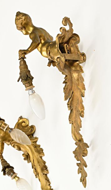 null Louis KLEY (1833-1911)
Pair of chased and gilt bronze sconces showing two children...