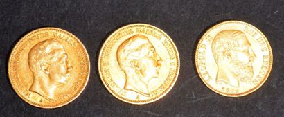null LOT de 3 pièces en or comprenant 1 de 20 Reich Mark 1901, 1 de 20 Reich Mark...