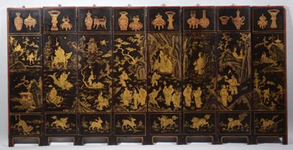 null EIGHT SHEETS FACTORY in lacquered wood decorated with Chinese astrological signs...