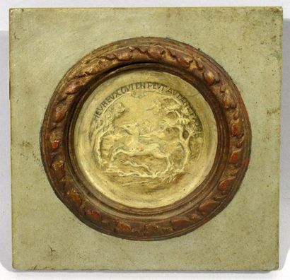 null Wax model of a venery button decorated in bas-relief of a doe in a landscape,...