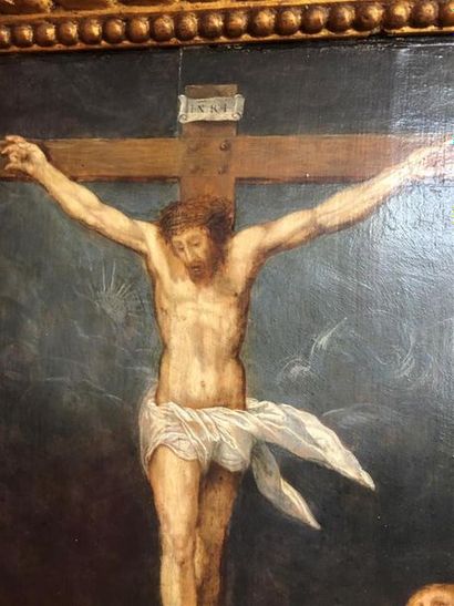 null Ecole Hollandaise vers 1600, suiveur d'Hendrick Goltzius
"Crucifixion avec deux...
