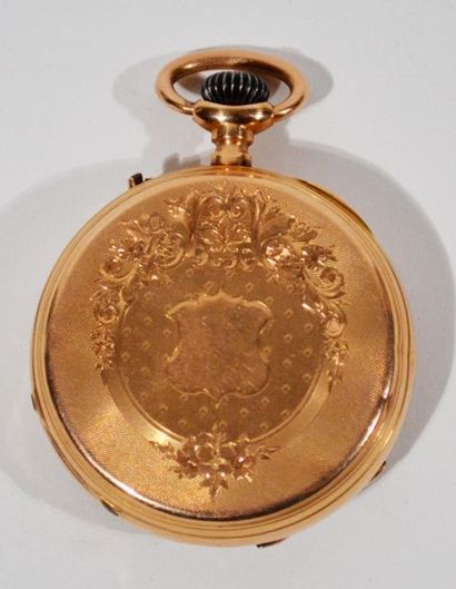 null MONTRE DE GOUSSET en or rose 18K (750/oo), cadran rond à fond émaillé blanc,...