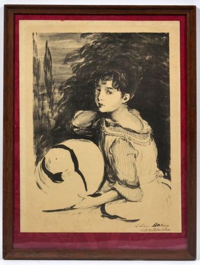 null Jacques-Emile BLANCHE (1861-1942)
"Jeune fille au chapeau"
Lithographie en noir...