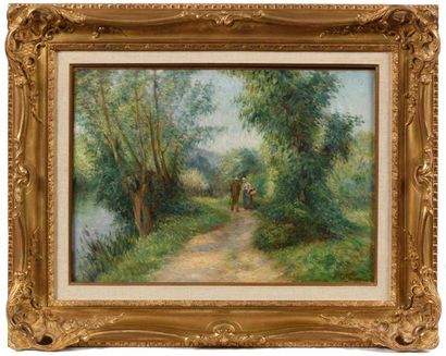 null Victor VIGNON (1847-1909)
"Le Chemin au bord du lac"
Huile sur toile signée...