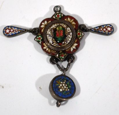 null Micro-mosaic pendant decorated with flowers and geometrical motifs on a poly-lobed...