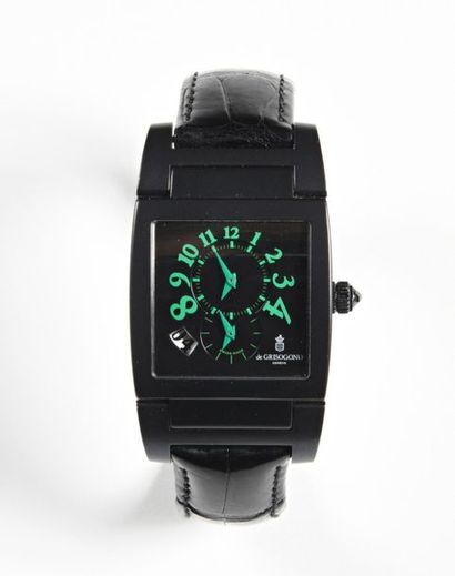 null DE GRISOGONO 
"Instrumento Uno DF N01 Carbon" watch with square dial with green...
