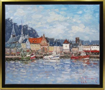 null Guy LEGENDRE (né en 1946) "Port d'Honfleur" Huile sur toile signée en bas à...