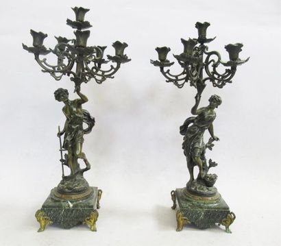 null Charles LEVY (d'après) - Pair of candelabra with six arms of light in regulation...