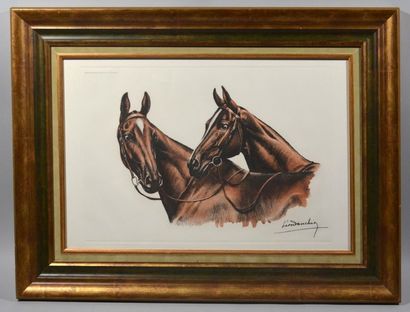 null Léon DANCHIN (1887-1938)
"Les deux chevaux" 
Gravure en couleur signé en bas...