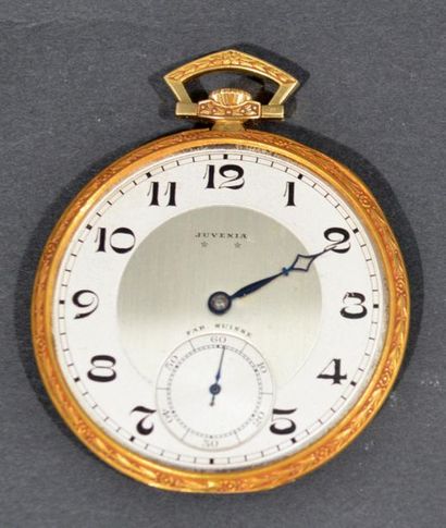 null JUVENIA - Pocket watch in 18 K (750/oo) yellow gold, round dial with silvered...