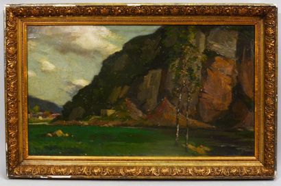 null Nestor CAMBIER (1879-1957)
"Rochers sur l'eau"
Huile sur toile, signée en bas...