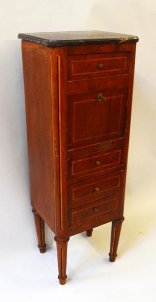 null Column-shaped filing cabinet in amaranth, rosewood and blackened pearwood veneer...