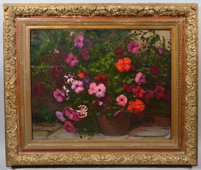 null 19th century FRENCH school
"Petunias and geraniums"
Oil on canvas signed lower...
