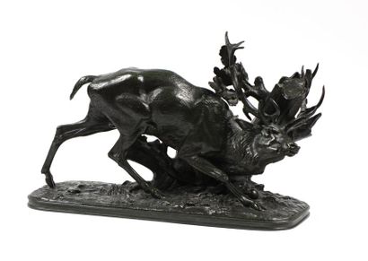 null André JACQUEMART (XIXth)
"Deer in moulting period"
Bronze print with black and...