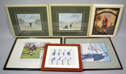 null Set of 25 framed pieces on the theme of golf. Framed under glass.
Dims of the...