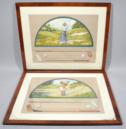 null Set of 25 framed pieces on the theme of golf. Framed under glass.
Dims of the...