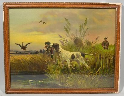 null A combination of two chromolithographs depicting hare hunting and green-collar...