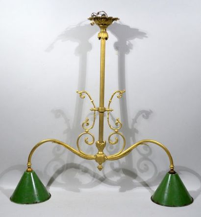 null SUSPENSION of billiard table in gilded metal with plant decoration, lampshade...