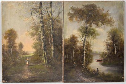 null L. MAYER (XIXe-XXe)
"Riverside collectors" and "Woodside walker"
Two oils on...