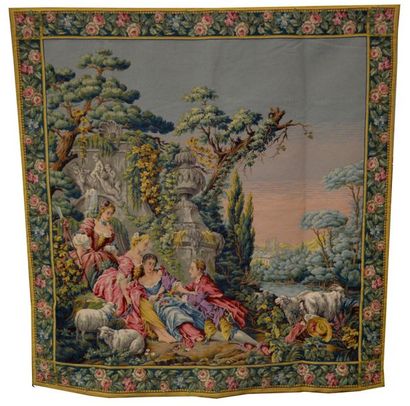 null From BOUCHER 
"Le Galant Berger"
Tapestry in wool Jacquart technique hand stitch...