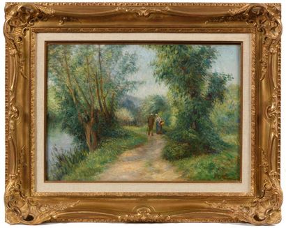 null Victor VIGNON (1847-1909)
"Le Chemin au bord du lac"
Oil on canvas signed lower...