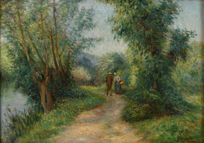 null Victor VIGNON (1847-1909)
"Le Chemin au bord du lac"
Oil on canvas signed lower...