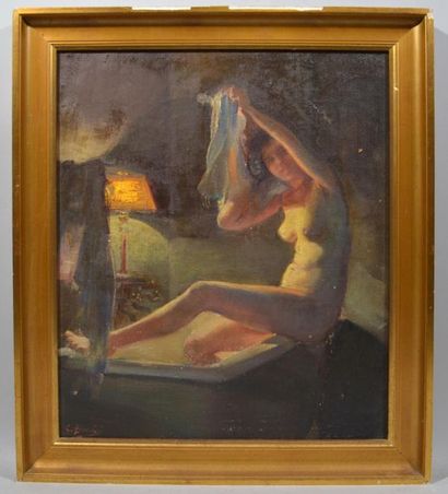 null FRENCH school of the XXth century
"Woman undressing"
Oil on canvas signed lower...