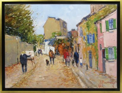 null Guy LEGENDRE (né en 1946) "Paris Montmartre - Rue de l'Abreuvoir" Huile sur...