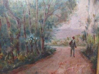 null FRENCH school of the end of the XIXth century
"Promeneur en sous bois"
Oil on...