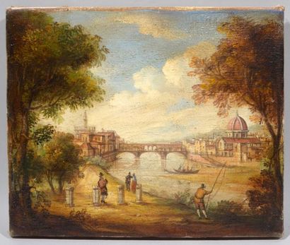 null Italian School of the 19th century 
"View of the Ponte Vecchio and the Duomo...