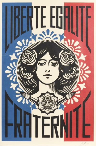 null Shepard FAIREY (born 1970) 
"Liberty, equality, fraternity" 
Silkscreen in colours...