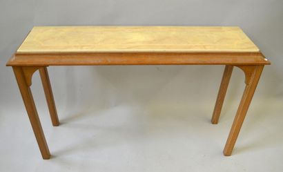 null Moulded oak CONSOLE resting on four straight legs - Beige reconstituted marble...