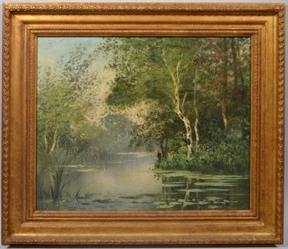 null Pierre DUVAL (XXth)
"Fisherman on the riverside"
Oil on canvas signed lower...