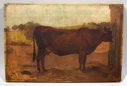 null Émile Charles DAMERON (1848-1908)
"Une vache"
Huile sur toile, signée en bas...