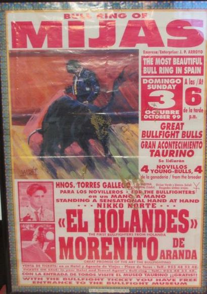 null [TAUROMACHIE]
Lot d'affiches comprenant : 
*MAYO 1996 toros en EIBAR 63 x 95cm
*TOROS...