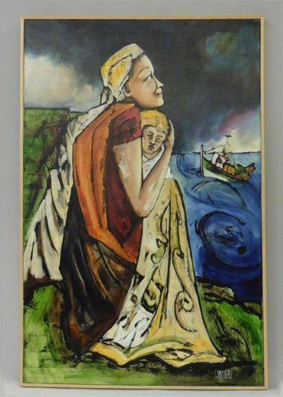 null Serge DAMIENS (25 December 1954)
" Ton fils t'attend "
Acrylic on canvas signed...