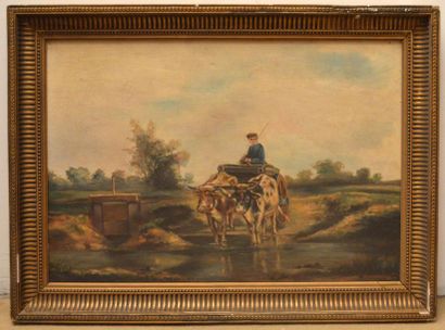 null Ecole FRANCAISE du XXème siècle
"Man and his oxen"
Oil on canvas
(Restorations)
38...