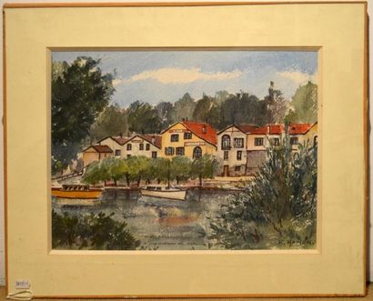 null Roland HAMON (1909-1987)
"Bord de rivière"
Aquarelle sur papier signée en bas...